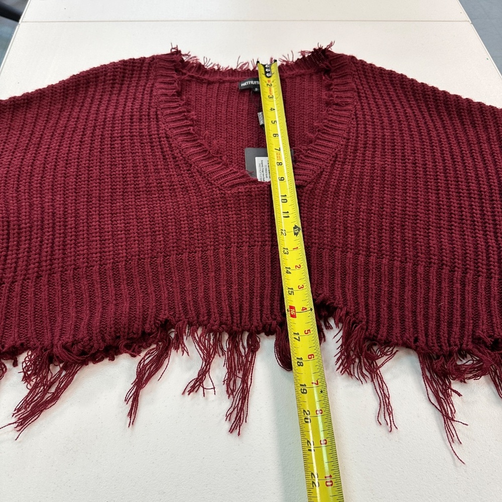 NWT PrettyLittleThing Fringe Sweater Jumper Distressed Rust Size S Small - Picture 10 of 12